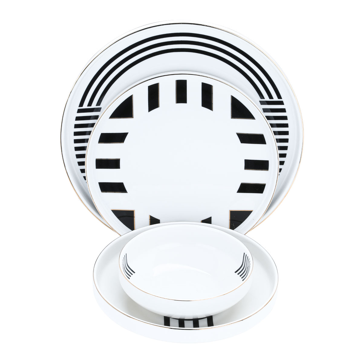 طقم تقديم سفرة بورسلان السيف غاليري، 24 قطعة - أبيض أسود product image