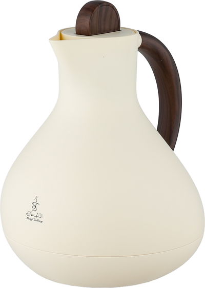 Al Saif Gallery Layal Thermos Set, 0.6/0.9 Liter, 2 Pieces, Glass Interior, Plastic Exterior, Wooden Handle, Push Button - Creamy Wooden product image 4