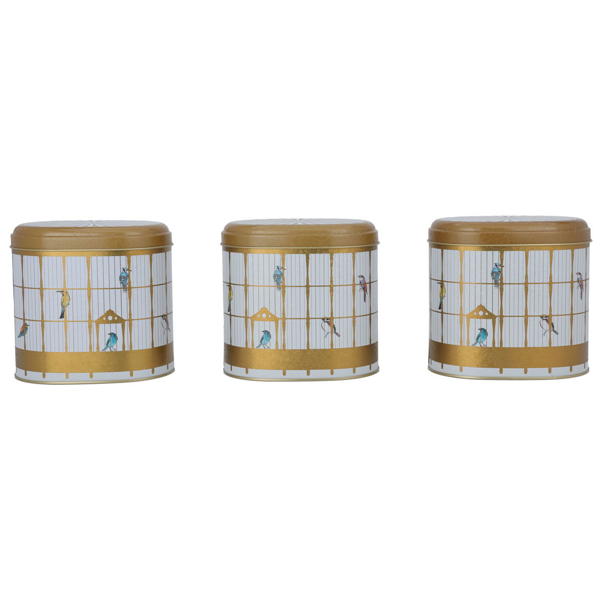 Al Saif Gallery Steel Box Set, Oval, with Lid, Birds Pattern, 3 Pieces - White product image
