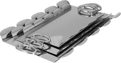طقم طوفريات تقديم ستانلس ستيل، 3 قطع، منقوش، مقبض معدني - فضي product image 2