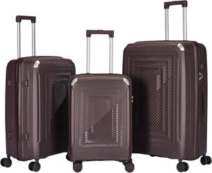 طقم شنط سفر بولي بروبيلين ليمرا، 3 مقاسات، 4 عجلات، بزاوية 360 درجة، LMA-PP512 - بني product image