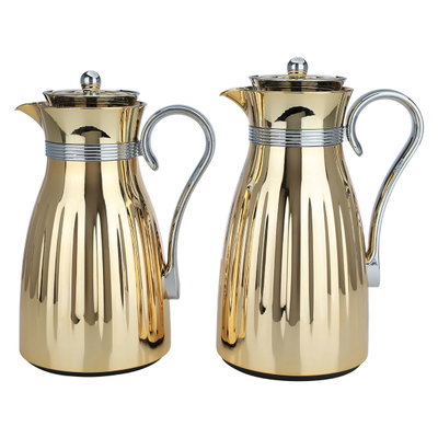 Al Saif Gallery Danat thermos set, 1/0.7 liter, thermal glass inner shell, plastic outer shell - gold product image 3