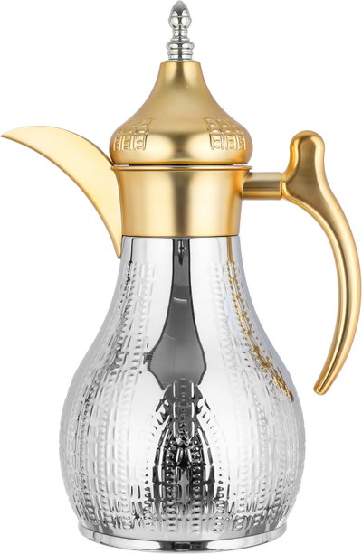 Al Saif Gallery Haila Thermos Set, 2 pieces, 1.2/1.2 liter, stainless steel inner container, embossed, gold-silver mouth product image 3