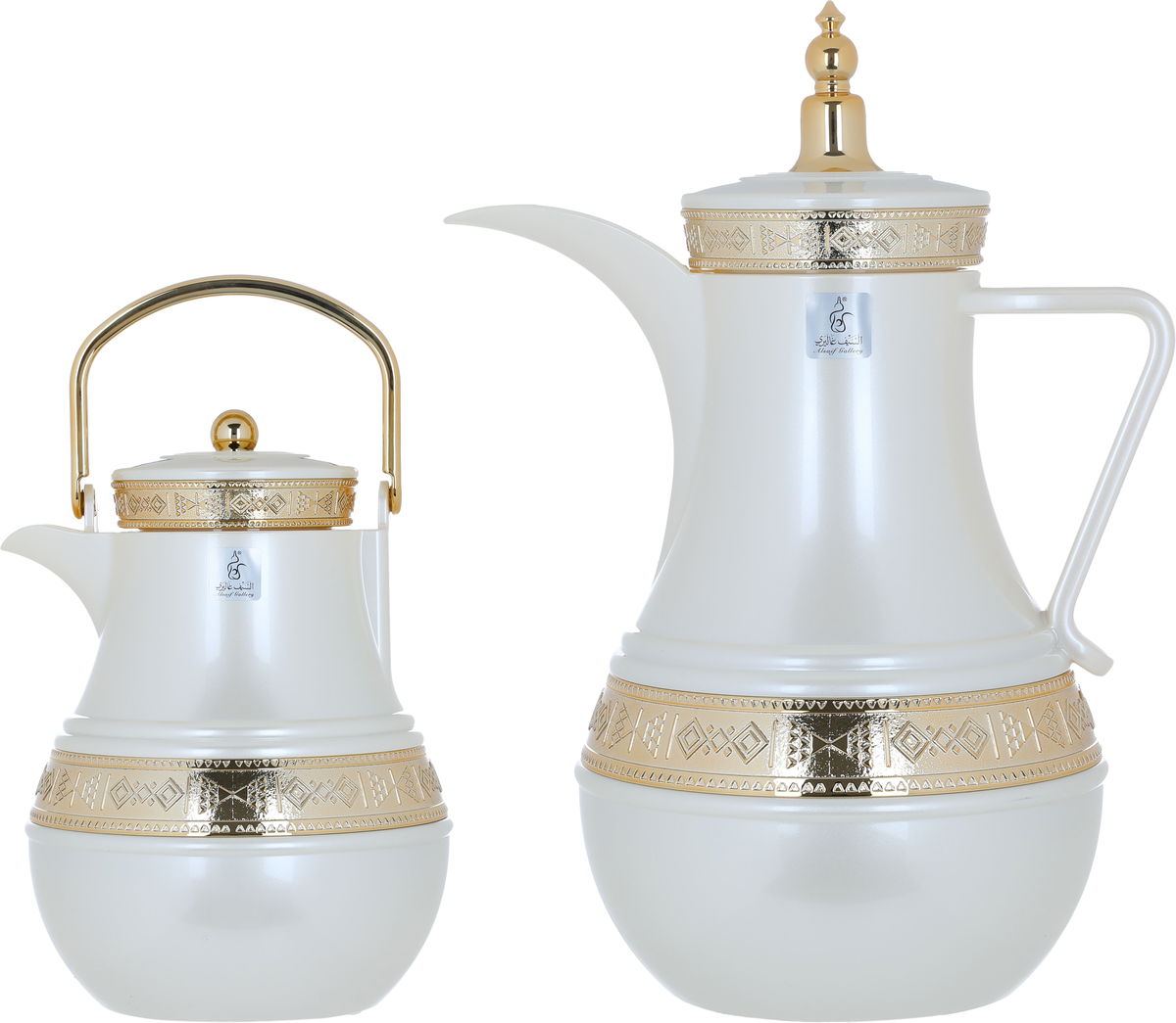 Al Saif Gallery Amal thermos set, 1/0.75 litre, gilded, two pieces, thermal glass inner shell, plastic outer shell - pearl product image