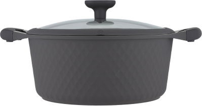 طقم قدور داي كاست الومنيوم روبوست، 7 قطع، غطاء زجاج، يد سيليكون - رمادي غامق product image 3