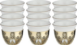 طقم فناجين قهوة نوارة بورسلان سيف بلص، 12 قطع - ابيض ذهبي product image