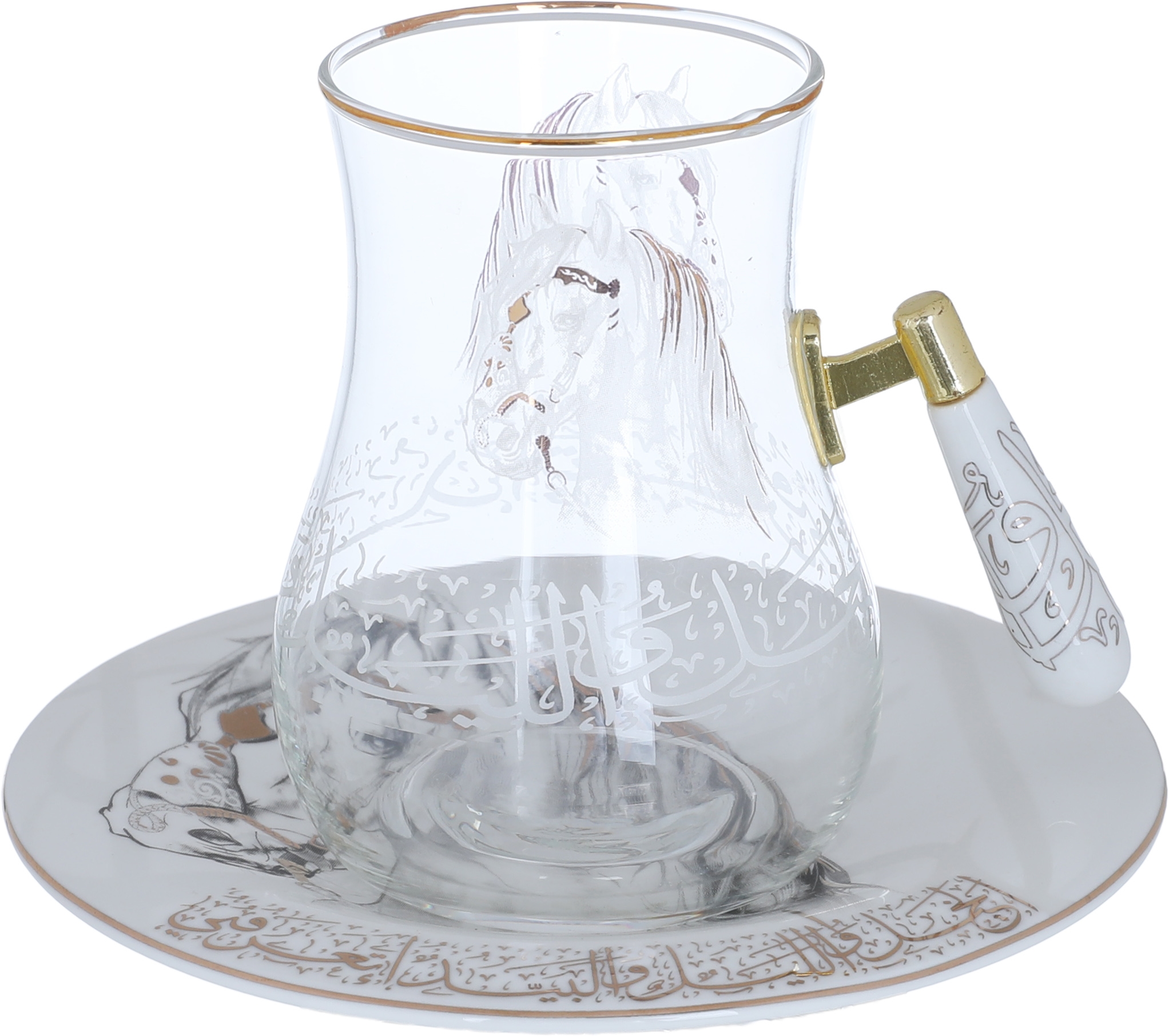 طقم تقديم بيالات شاي بالصحون السيف غاليري صهيل، 12 قطعة، 170 مل، نقش حصان - أبيض شفاف product image 2