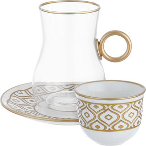 AlSaif Gallery Glass and Porcelain Cup Set, 60/120 ml, 24 Pieces - White Clear product image