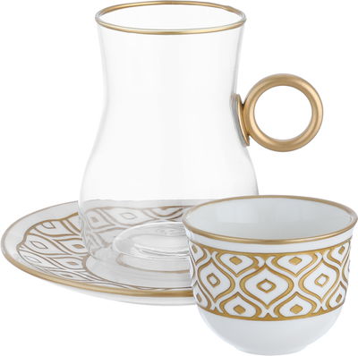 AlSaif Gallery Glass and Porcelain Cup Set, 60/120 ml, 24 Pieces - White Clear product image 1