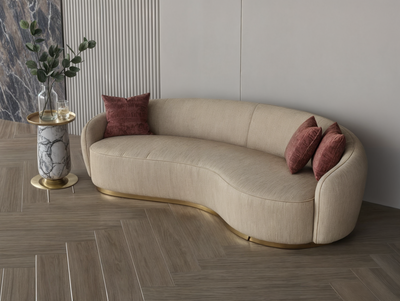 Modern Swedish wood sofa, 228x85x48 cm, velvet fabric - Coffee product image 3