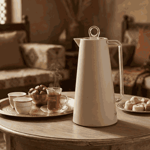 Glory Helena Thermos, 1 Liter, Glass Interior, Transparent Handle, Push-Button Lid - Beige product image 2