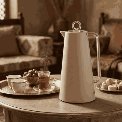 Glory Helena Thermos, 1 Liter, Glass Interior, Transparent Handle, Push-Button Lid - Beige product image 2