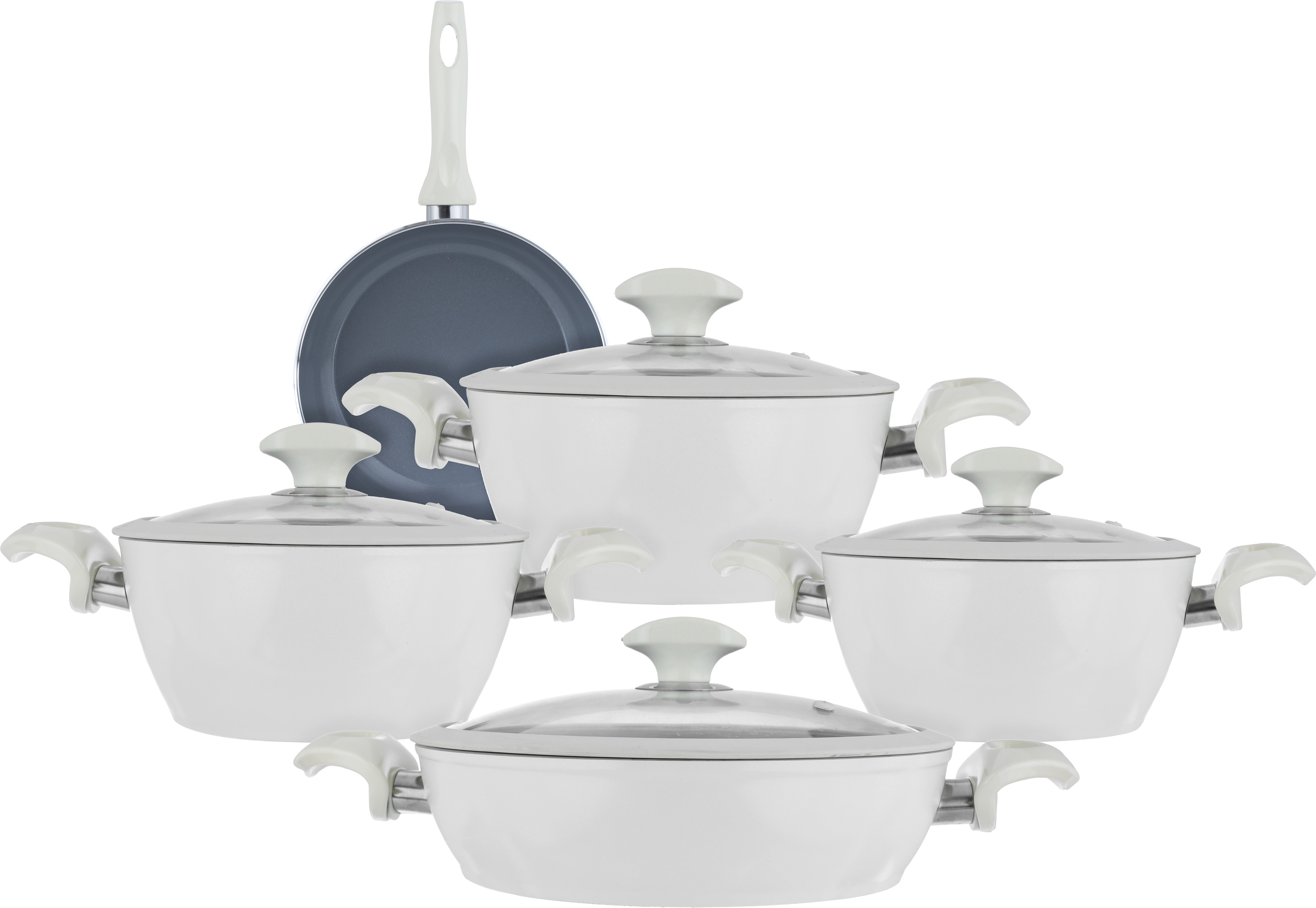 طقم قدور جرانيت بغطاء زجاج فالز، 9 قطع - بيج فاتح product image