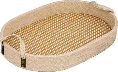 Al Saif Gallery wooden serving tray, 37x27x4.5 cm, oval, with handles - beige brown product image 2