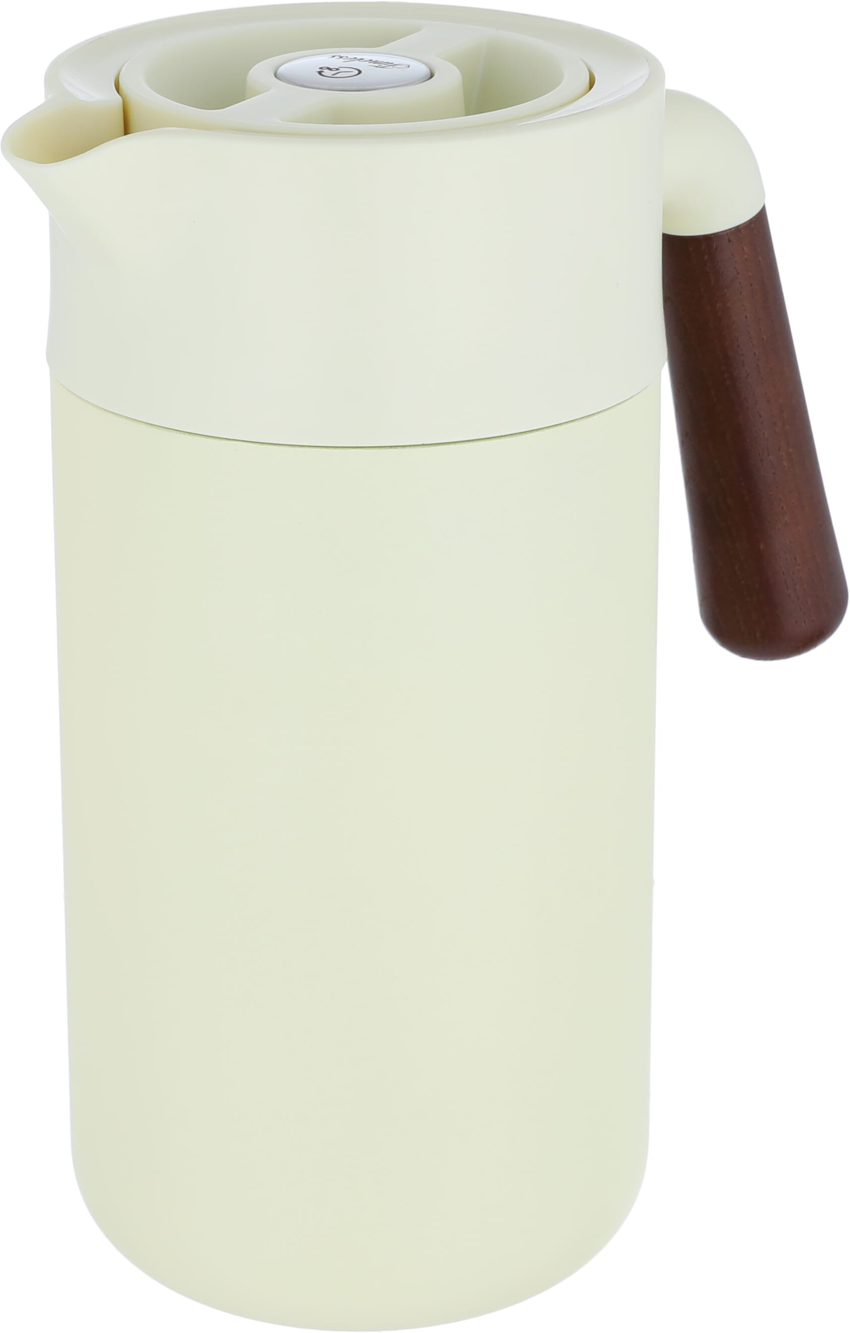 Timeless Tara Thermos, 1.2 litres, wooden handle, squeezer, steel inner container, steel outer shell - yellow product image 4