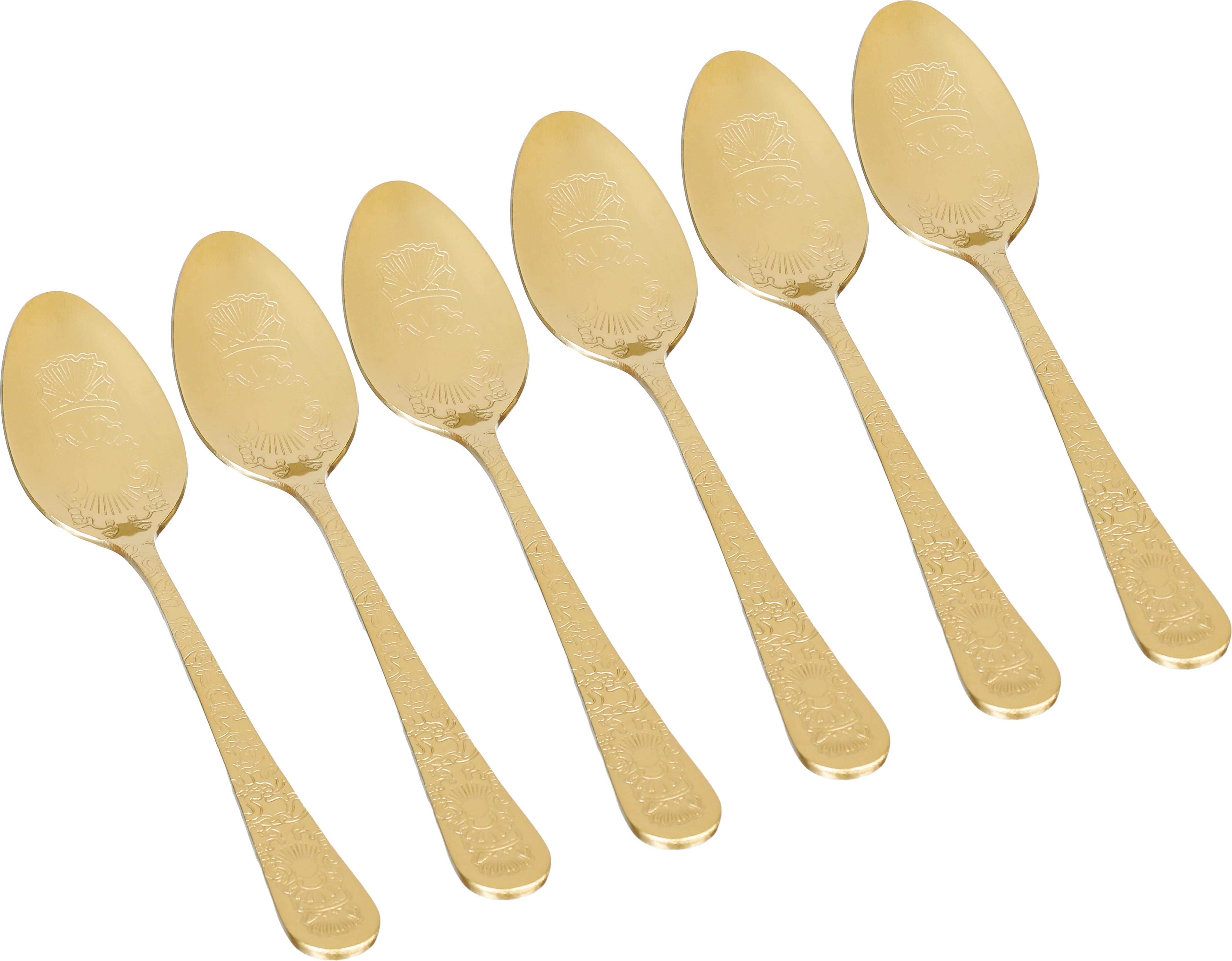 Al Saif Gallery steel tea spoon set, 6 pieces, engraved - gold product image