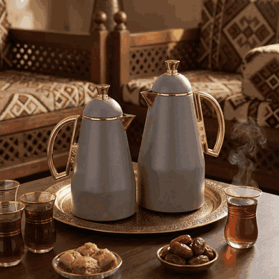 Al Saif Gallery Ruwaida thermos set, 1 liter, thermal glass inner container, steel outer shell - dark gray product image 2