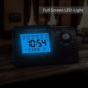ساعة اذان رقمية اسلامية الحرمين، تحكم في مستوي الصوت، بوصلة، منبه اذان، 9.5x15.5 سم - اسود product image 2