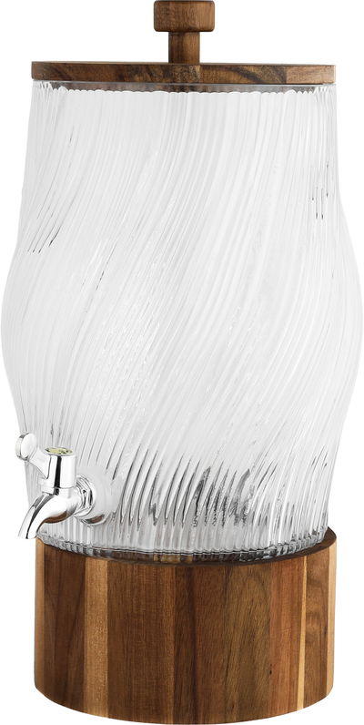 Al Saif Gallery Glass Drink Dispenser, 22x22x40.5 cm, Wooden Base and Lid - Transparent Wooden product image 2