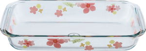 AlSaif Gallery Glass Oven Tray, 35 x 20 x 5 cm, 2.2 L, Rose Pattern - Clear Pink product image