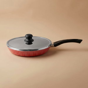 Mr. Cook Aluminum Frying Pan With Non-Stick Coating, 30Cm, 3.5Mm Thickness, Lid - Red/Black product image