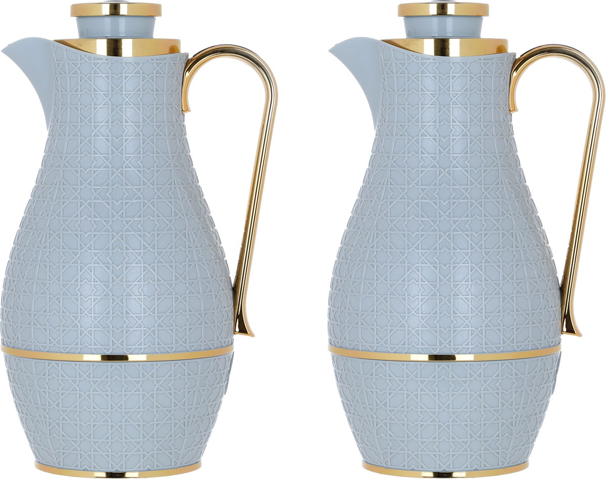 Al Saif Gallery Hessa thermos set, 1 liter, 2 pieces, thermal glass inner shell, plastic outer shell - light gray product image 1