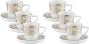 طقم فناجين قهوة بورسلان السيف غاليري، نقش وردة ذهبي، مع الصحن، 12 قطعة - أبيض product image