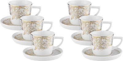 طقم فناجين قهوة بورسلان السيف غاليري، نقش وردة ذهبي، مع الصحن، 12 قطعة - أبيض product image 1