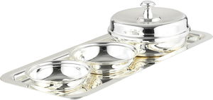 طقم تمرية ستانلس استيل السيف غاليري، 34x15x1.4 سم، 4 قطع، طوفرية، صحن نوا، صحن تغميسة - فضي product image