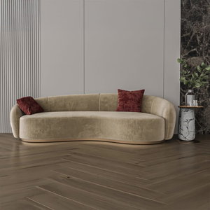 Modern Swedish wood sofa, 228x85x48 cm, velvet fabric - Coffee product image