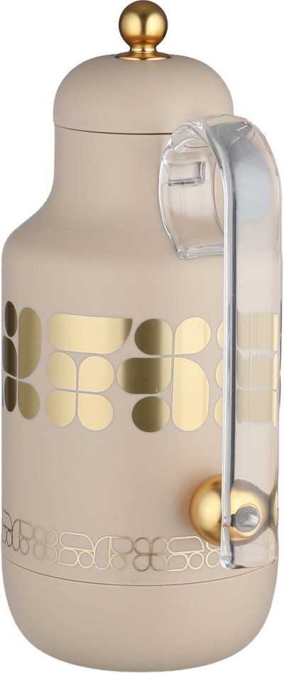 Al Saif Gallery Kkozami Thermos, 1 Liter, Glass Interior, Transparent Handle, Push-Button Lid - Beige Gold product image 3