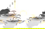 طقم قدور جرانيت بغطاء زجاج ويد ذهبي روكي، 7 قطع - بيج product image 1