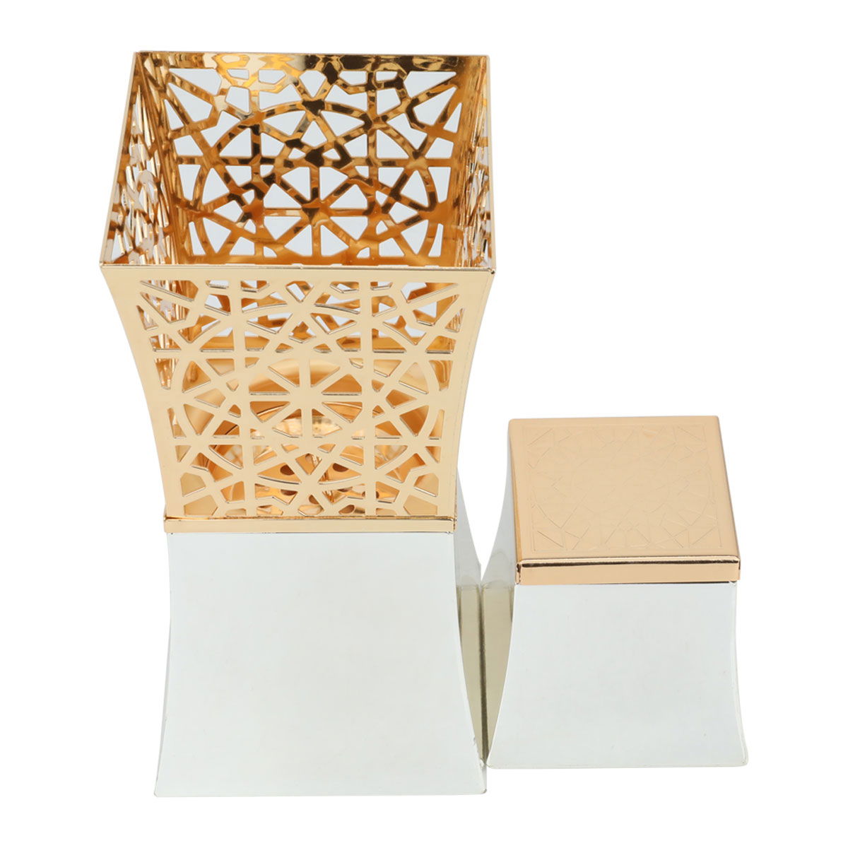 طقم مبخرة مع علبة بخور استيل السيف غاليري، 10x10x20 سم - ابيض ذهبي product image 1