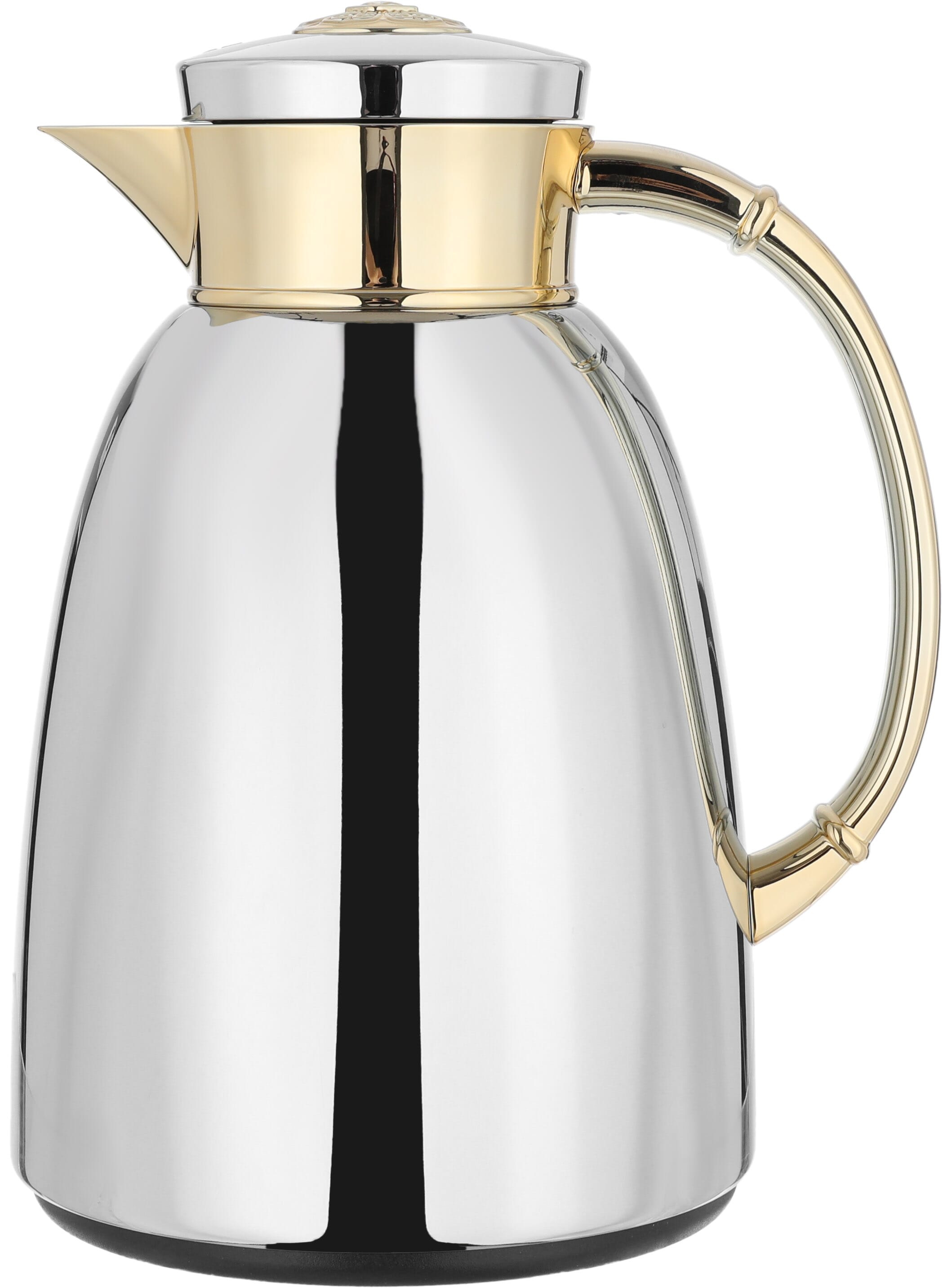 Al Saif Gallery Yatooq thermos, 1 liter, golden handle, thermal glass inner container, steel outer shell - silver product image