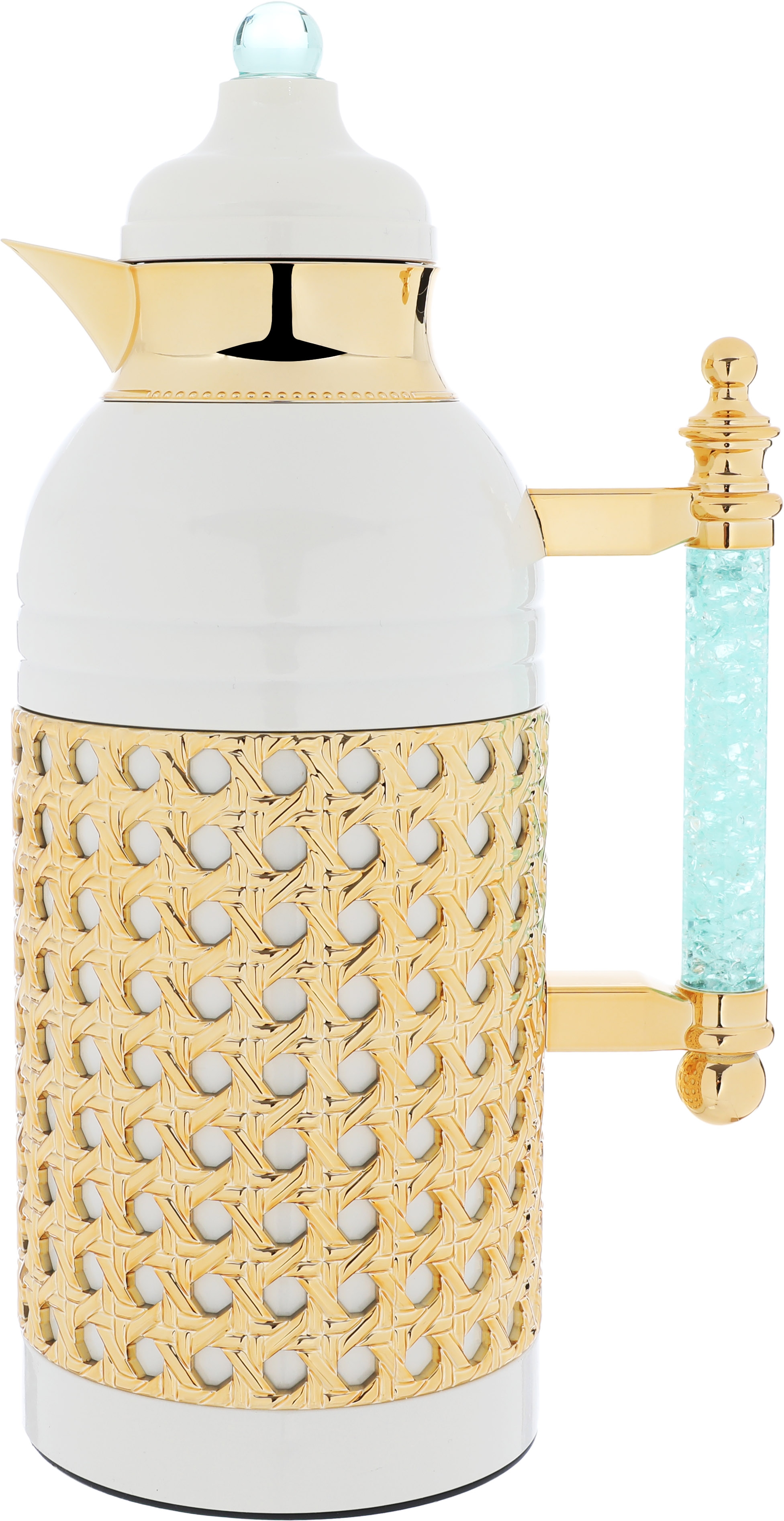 Al Saif Gallery Sarah thermos set, 1 liter, crystal handle, thermal glass inner case, steel outer case - pearly gold product image 4