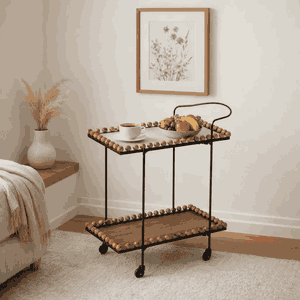 عربة تقديم الطعام معدن و خشب، 85×40×70 سم، 2 رف، عجلات دوارة 360 - بني غامق product image
