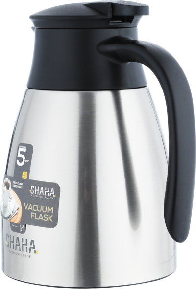 ترمس شاها، 1 لتر، خامة داخلية استيل، هيكل خارجي استيل، ضغاط - فضي اسود product image 3