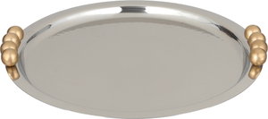 Alsaif Gallery Stainless Steel Serving Tray with Gold Handles, 35 x 35 x 3.5 cm, Round - Silver product image 2