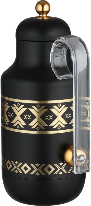Al Saif Gallery Kkozami Thermos, 1 Liter, Glass Interior, Transparent Handle, Push-Button Lid - Black And Gold product image 2