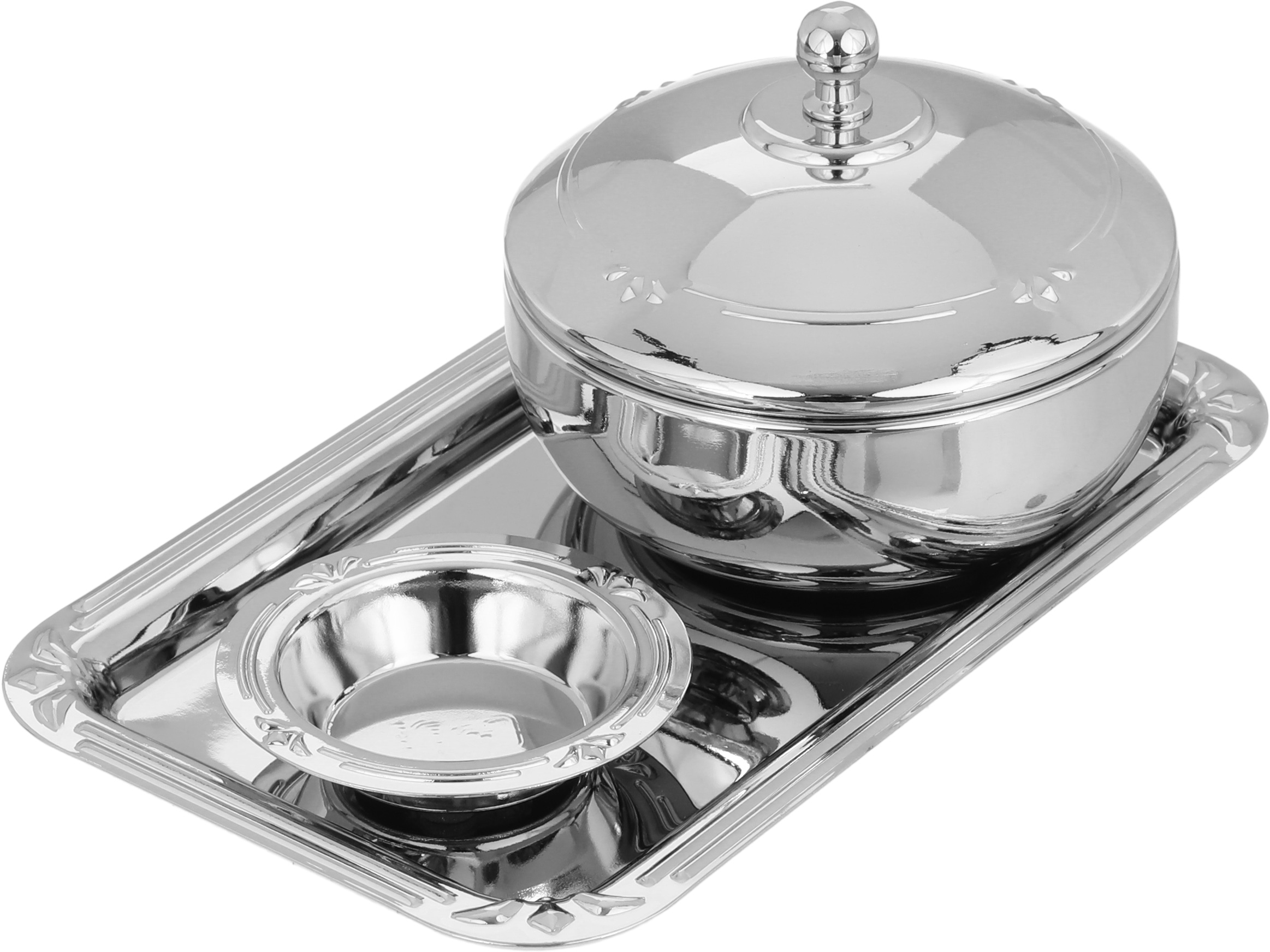 طقم تقديم استيل، 3 قطع مع تمرية - فضي product image 1