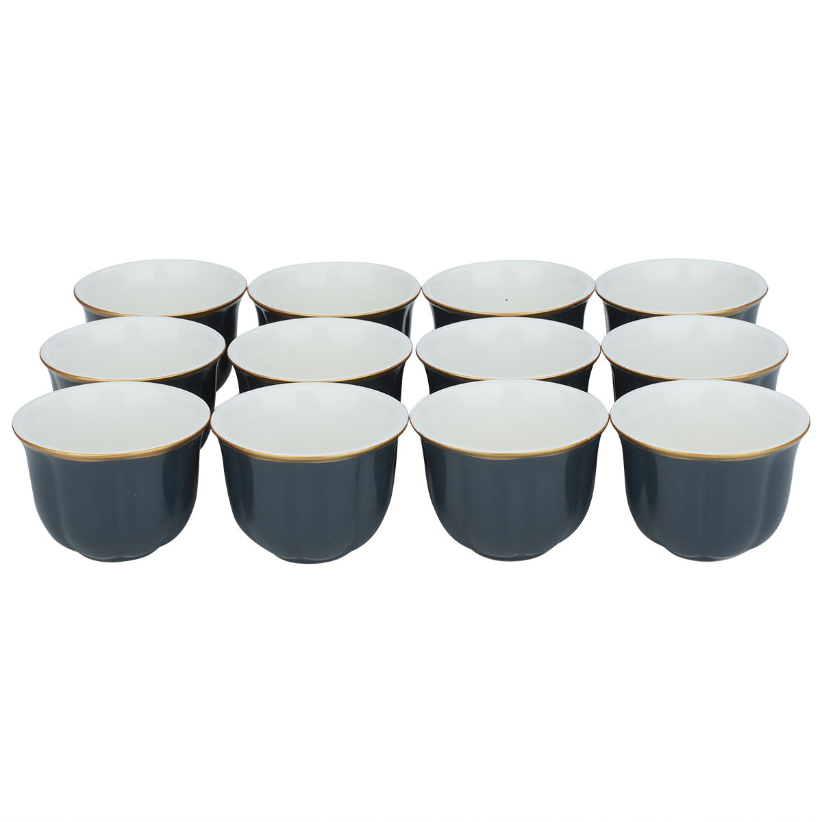 Al Saif Gallery Porcelain Arabic Coffee Cups Set, 12 Pieces, Golden Line - Dark Gray product image