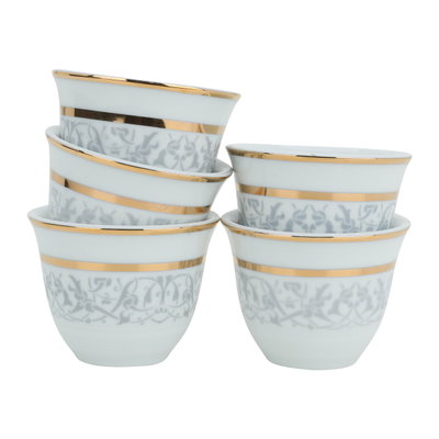 Al Saif Gallery Porcelain Arabic Coffee Cups Set, 12 Pieces - White Gray product image 3