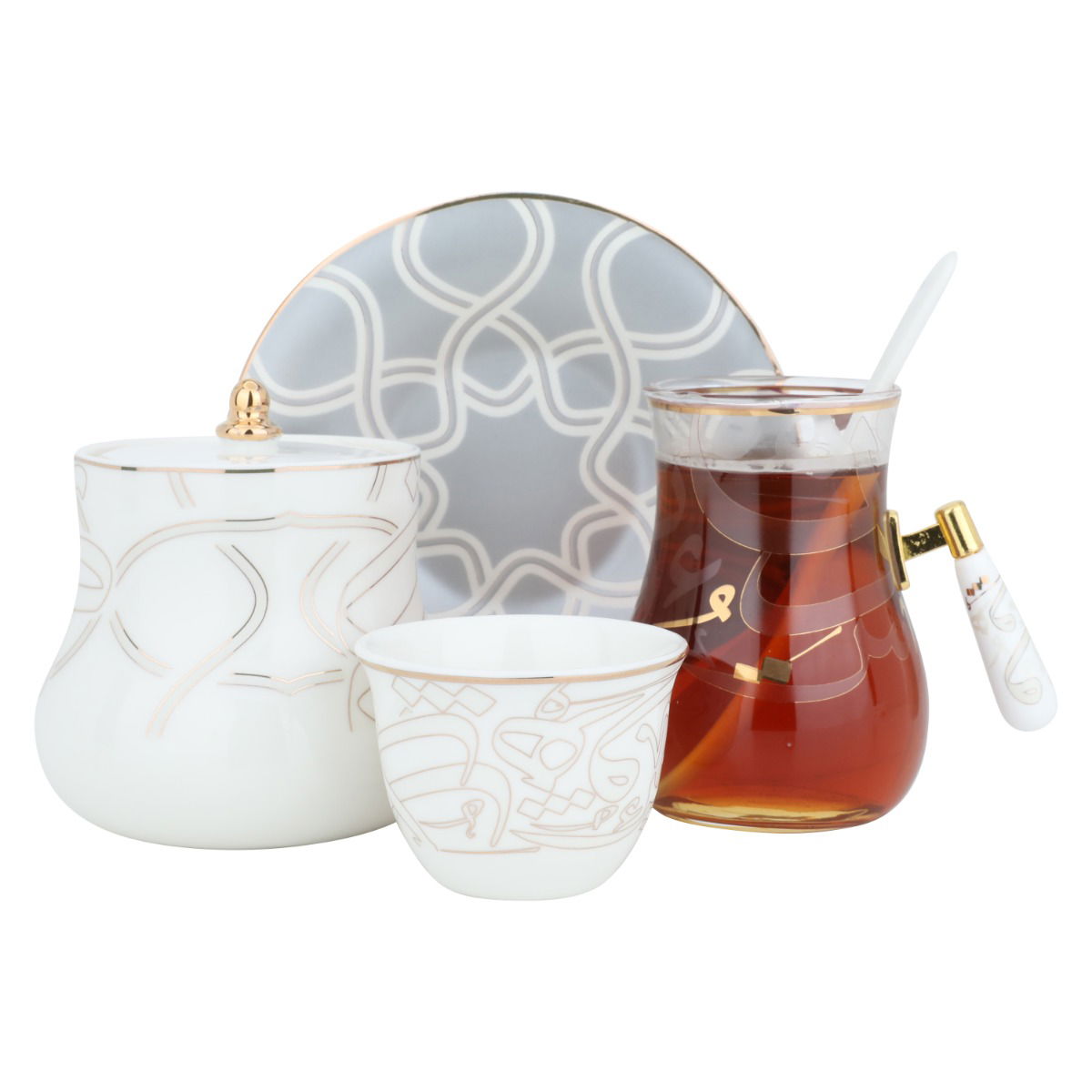 Al Saif Gallery porcelain tea and coffee set with saucer, 26 pieces - white product image