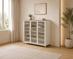Modern buffet made of MDF wood and metal, 110×105×35 cm - Wooden product image