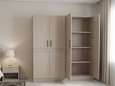 خزانة ملابس خشب MDF، 54×160×200 سم 4 ابواب - بيج product image 2