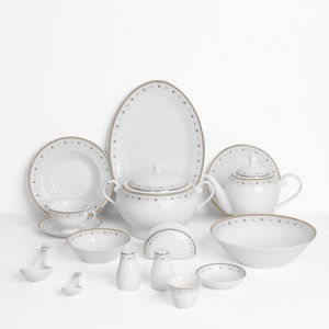 Al Saif Gallery Gold Rimmed Porcelain Dinner Set, 65 Pieces, Round - White product image