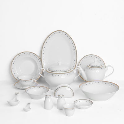 طقم سفرة بورسلان بحواف ذهبي السيف غاليري، 65 قطعة، دائري - أبيض product image 1