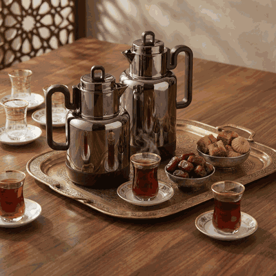 طقم ترامس رونق السيف غاليري، 1/1.5 لتر، 21 قطعة، بيالات مع صحون، فناجين قهوة، طوفرية، يد خشبي - اسود product image 2