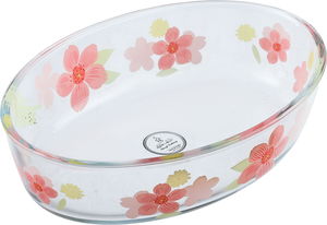 AlSaif Gallery Glass Oven Tray, 26 x 18 x 6 cm, 1.6 L, Rose Pattern - Clear Pink product image 2