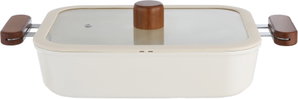 Tornado Ceramic Pot with Glass Lid, 30 x 23 x 7 cm, Wooden Handle - Beige product image 2